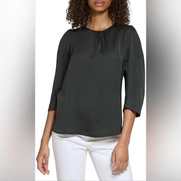 NWT Karl Lagerfeld Black 3/4 Sleeve Blouse Top,Medium, Office Casual Lightweight - Picture 1 of 15